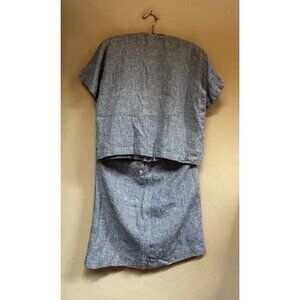 PA Company Boston Linen Houndstooth Short Sleeve Top & Skirt Set Blue Small